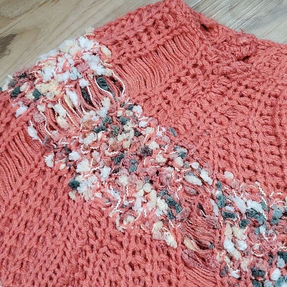 🔹️🔺️NWT Prato Coral & Cream Loose Knit 3/4 Sleeve Loose Knit Sweater Medium - Picture 4 of 12